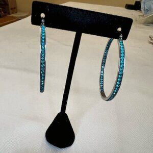 New hoop earrings with light blue glass crystals stones